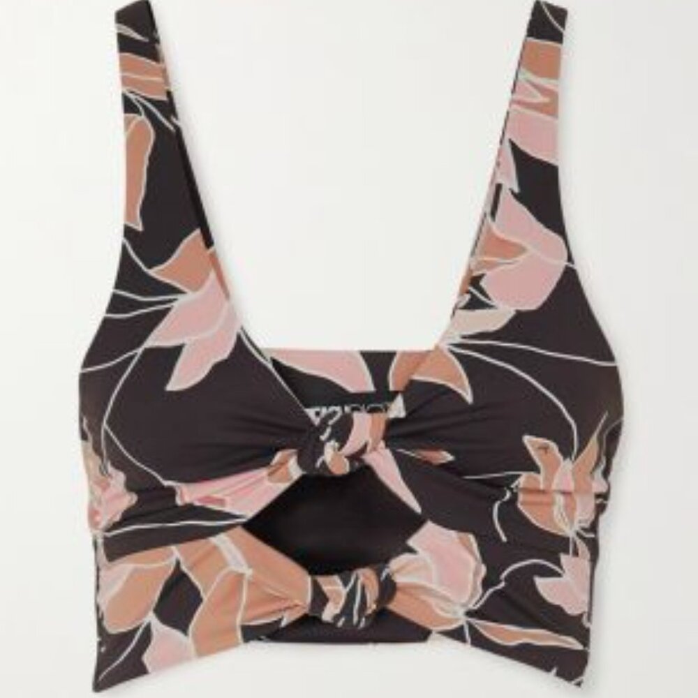Beach Riot Bowie Knotted Cutout Floral Sports Bra